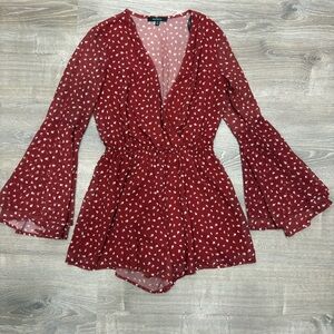 Papaya Red and Cream Heart Pattern Top